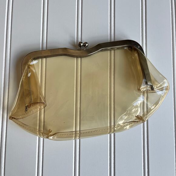 Vintage Clear Vinyl Purse Cluth ornate metal frame kiss lock 60's 70's - Picture 2 of 10